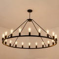 48” 20-Light Extra Large Wagon Wheel Chandelier, Round Black Rustic Farmhouse Chandelier Light Fixture for High Ceiling Living Room Dining Room Stairs Foyer- Adjustable Height Metal E26