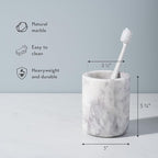 Cork & Mill Marble Toothbrush Holder Cup for Bathroom, Real White Marble Stone Bathroom Accessory, Aesthetic Decorative Countertop Organizer for Tooth Brush & Toothpaste