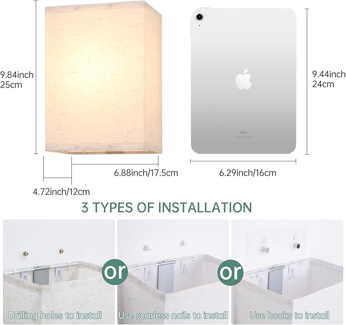 Adhesive Battery Operated Wall Sconce Set of 2, 5000 mAh Battery Rechargeable Bulb with 12 RGB Colors, Stick on Cuboid Wall Sconce No Drill Wall Lights, Linen