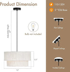 16 Inch Modern Farmhouse Chandelier – Layered Linen Strips Hanging Pendant Light, Dimmable Rustic Lighting Fixture for Dining Room, Kitchen Island, Living Room, Entryway, Foyer