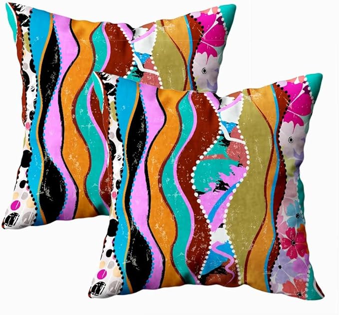 CAPSCEOLL Abstract Grey Throw Pillow Covers,Waves Circles Flowers Paint Modern Abstract Art Throw Pillows for Couch,Decorative Pillow Covers 16X16 Inch 2 Pcs Square Cushion Cover Gift for Couch Sofa