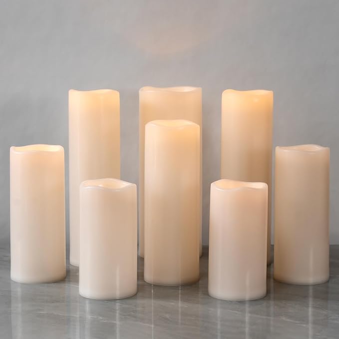 4" x 12" Large Waterproof Outdoor Flameless Candles Battery Operated LED Flickering Pillar Candles with Remote and Timer for Indoor Outdoor Lanterns, Off White, Long Lasting, Set of 2