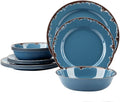 Melamine Dinnerware Set - Yinshine 12-Piece Dishes Set,Shatterproof Plates and Bowls Sets, Lightweight,Unbreakable,Dishwasher Safe,Blue