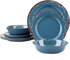Melamine Dinnerware Set - Yinshine 12-Piece Dishes Set,Shatterproof Plates and Bowls Sets, Lightweight,Unbreakable,Dishwasher Safe,Blue