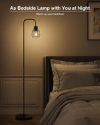 Oneach 63.75" Industrial Floor Lamp Modern Black Floor Lamp with Footswitch Metal Reading Tall Pole Light with 4W LED Bulb Standing Tall Lamp for Living Room Bedroom Office E26 Base