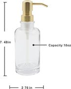 3 Piece Round Heavy Weight Glass Soap Lotion Pump Dispenser Set with Metal Caddy for Home Bath Kitchen Travel Office Hand Crafted Metal Tray Brushed Gold