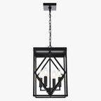 4-Light Outdoor Pendant Light Fixtures Large 15.7'' Black Outdoor Chandelier Metal Cage Exterior Hanging Porch Light w/Glass Shade, Outdoor Pendant Lantern Lamp for Front Porch Balcony Foyer
