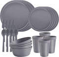 20 Piece Stackable Dinnerware Set for Small Kitchens, Modern Minimalist Plates & Flat Bottom Bowls (Pasta/Salad), Unbreakable & Microwave Safe, Gray