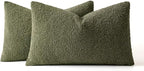 MIULEE 12x20 Inch Decorative Lumbar Throw Pillows for Bed Set of 2 Textured Boucle Neutral Winter Throw Pillow Covers Olive Green Accent Solid Pillowcases Sofa Livingroom Home Decor