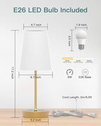 Bedside Table Lamp for Bedroom, 3-Way Dimmable Lamp with AC Outlet and USB C Charging Ports(PD 20W), Lamps with Shade for Night Stands, Living Room, Desk, and Home Office