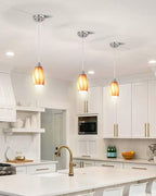 Art Glass Mini Pendant Lights for Kithen Island Blown Glass Pendant Lighting Shade with Brushed Nickel Finish 3Pack Hanging Pendant Light Kitchen Counter,Dining/Living Room Red Orange