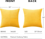 MIULEE Golden Yellow Corduroy Pillow Covers Pack of 2 Boho Decorative Spliced Throw Pillow Covers Solid Couch Pillowcases Cross Patchwork Textured Cushion Covers for Living Room Bed Sofa 20x20 inch