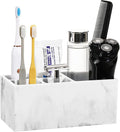 Luxspire Resin Toothbrush Holder, 5 Slots Hygienic Handmade Toothbrush Storage Stand Dispenser Bathroom Organizer Set for Toothpaste, Razor - Ink White