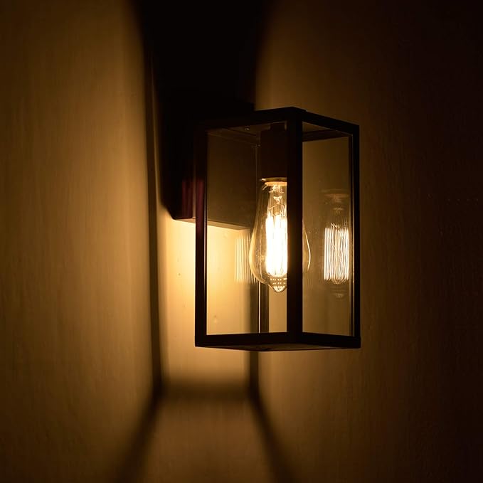 MICSIU Dusk to Dawn Outdoor Lighting with E26 Base Socket, 11 Inch Clear Glass Exterior Wall Sconce, Black Outside Lights for House, Porch, Garage, Doorway, Pathway