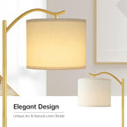 BoostArea Floor Lamp for Living Room,LED Arched Standing Lamp,Tall Modern Standing Lamp with Linen Shade,E26 Socket,Footswitch,Mid Century Gold Floor Lamps for Bedrooms,Office,Double-Layer lampshade