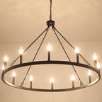 Wagon Wheel Chandelier 12 Light 38" Large Black Farmhouse Chandelier for Dining Room Rustic Country Pendant Light Fixtures Hanging Modern Round Chandeliers for Living Room High Ceilings Foyer Entryway