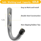 HOME MASTER HARDWARE 12 Pack 4-Inch Heavy Duty Garage Storage Wall Hooks, Steel J Utility Hooks for Hanging Ladders, Tools, Bikes, Grey