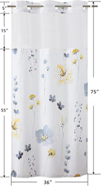 QiyI Stall Floral Shower Curtain with Snap in Liner, Blue and Yellow Watercolor Cloth Bath Curtains, No Hook Shower Curtains with Mesh Top Window, Fabric Waterproof Bathroom Curtain Set, 36 x 75 Inch
