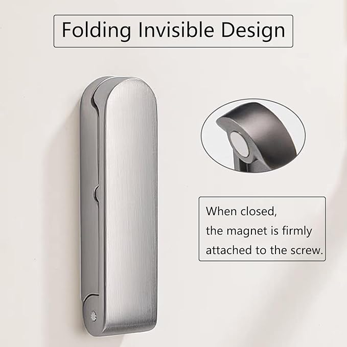 4Pcs Folding Coat Hooks, Zinc Alloy Folding Wall Hook for Hanging Coat Scarf Hat Robe Key Purse, Foldable Invisible Hook with Screws (Silver)