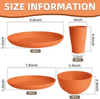 Orange Plastic Dishes Set for 8 includes Dinner Plates,Pasta Bowls,Soup Bowls and Drinking Cups,Unbreakable Orange Plastic Plates Set Microwave Dishwasher Safe For Thanksgiving Dinnerware Sets,32PCS