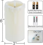 Homemory Dripping Wax Flameless Candles, Battery Operated Candles with Remote Control and Timers, LED Pillar Candles, Electric Fake Candles, 3" x 6", Set of 2