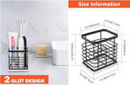 HarJue Toothbrush Holder, Luxurious Metal Toothbrush Toothpaste Holder with Marble Base for Bathroom, Multi-Slots Openwork Design, Bathroom Accessory for Storage and Organizer (Small, Matte Black)