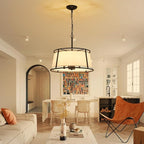 Shrine Lighting Drum Chandeliers, Modern Style, Perfect Pendant Light Fixture for Dining Room, Living Room, D20'' x H9'', Adjustable Chains 59'', E12*4 Sockets, White Lampshade & Black Finish Frame