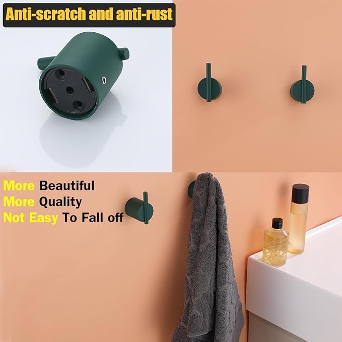 RANDOM Dark Green Towel Hooks for Bathrooms Round Shower Hooks SUS304 Stainless Steel Wall Mount Coat Hooks.96068-8DKG