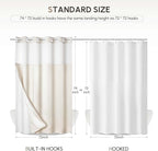 WELTRXE No Hook Shower Curtain with Snap in Liner, 230GSM Waterproof Fabric Hotel Luxury Weighted Bath Curtain with See Through Mesh Top Window, Machine Washable, 72 x 74 Inch, Beige