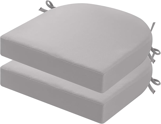 idee-home Outdoor Chair Cushions Set of 2, Thick 19" x 19" x 3" Patio Chair Cushions for Outdoor Furniture Waterproof with Ties, Seat Cushion, Chair Pads Dining Chair Grey