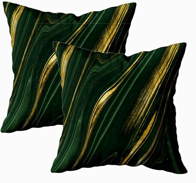 CAPSCEOLL Green Gold Throw Pillow Covers,Modern Abstract Art Painting Throw Pillows for Couch,Green Pillow Covers 18X18 Inch 2 Pcs Square Cushion Cover Gift for Couch Sofa