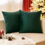 EMEMA Pack of 2 Velvet Christmas Throw Pillow Covers Decorative Square Pillowcase Soft Solid Cushion Case for Sofa Bedroom Chair Car 24x24 Inch Dark Green