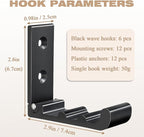 OHIYO 6 PCS Heavy Duty Folding Wall Hooks, Sturdy Black Wall Mounted Hooks for Coats, Towels, Backpacks, Bags, Space Saving Wave Design for Living Room, Bedroom Organization