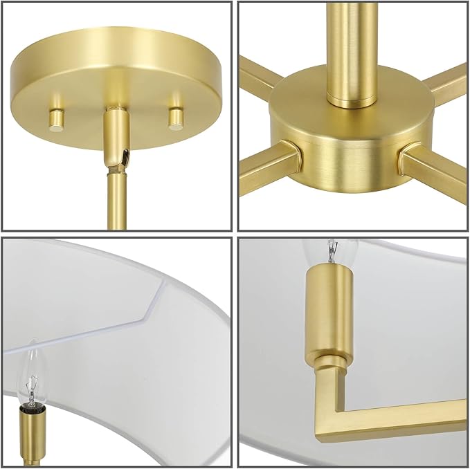 XiNBEi Lighting Pendant Light, Modern 4 Light Drum Pendant Lighting Adjustable Hanging Chandelier Ceiling Light for Living & Dining Room Satin Brass Finish XB-P1296-SB