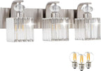 Modern Bathroom Vanity Light, 3-Light Nickel Bathroom Lighting Fixtures Over Mirror, 20.5" Crystal Wall Light Sconce for Bathroom/Bedroom/Vanity, Includes LED Bulbs, Easy Installation