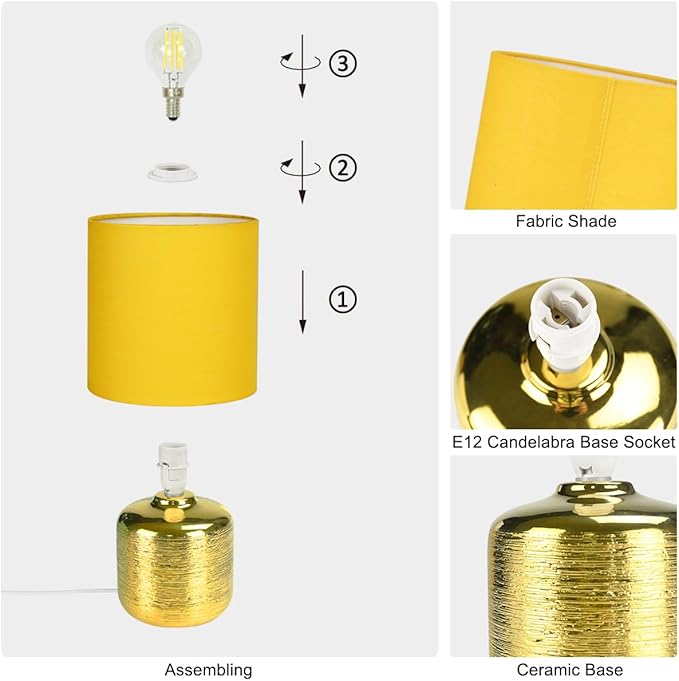 Lampwell Beno Small Table Lamp for Living Room as Bedside Table Lamp for Bedroom,Modern Ceramic Table Lamp,Kids Table Lamp,Night Table Lamp,Φ6.3×H11.81IN,Bulb Excluded,Yellow Gold Table Lamp