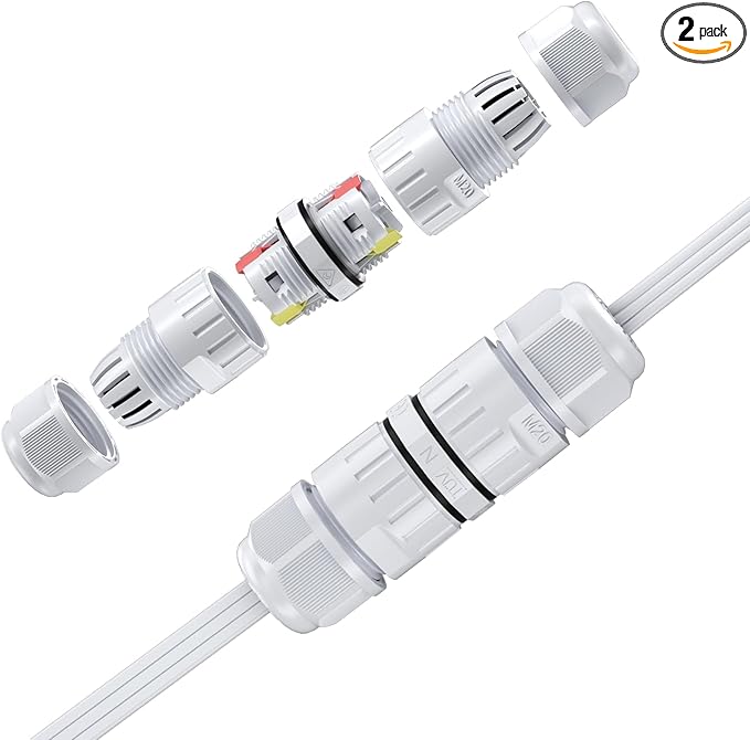 Lumary Waterproof 3PIN Wire Connector for Permanent Outdoor Lights, White, 2 Pack