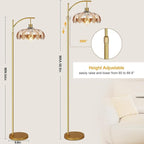 Arc Floor Lamp with 3 Color Temperatures,Gold Floor Lamp with Remote & 3 Color Temperature,Mid Century Modern Standing Lamp with Glass Lampshades,Vintage Tall Floor Lamps for Living Room Bedroom