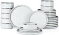 Onader Dinnerware Dishes Sets for 8, Stoneware Plates and Bowls with Unglazed Terracotta Bottom, Ceramic Kitchen Dinner Dish Set, 24 Piece - Glacier White
