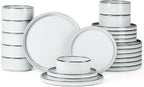 Onader Dinnerware Dishes Sets for 8, Stoneware Plates and Bowls with Unglazed Terracotta Bottom, Ceramic Kitchen Dinner Dish Set, 24 Piece - Glacier White