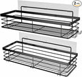 Orimade Shower Caddy with 5 Hooks for Hanging Razor and Sponge Adhesive Shower Shelf Basket Bathroom Storage Organizer Kitchen Rack No Drilling Stainless Steel Rustproof - 2 Pack,Black