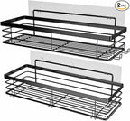 Orimade Shower Caddy with 5 Hooks for Hanging Razor and Sponge Adhesive Shower Shelf Basket Bathroom Storage Organizer Kitchen Rack No Drilling Stainless Steel Rustproof - 2 Pack,Black