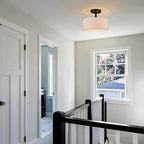 Modern Black Light Fixture Ceiling Mount Flush Mount Drum Ceiling Light Fixture 3 Light Semi Flush Mount Ceiling Light for Hallway Bedroom Entryway Foyer Office