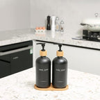 Black Soap Dispenser, Hand Soap, and Dish Soap Dispenser Set Suitable for Kitchen Counter Decor. (Black)