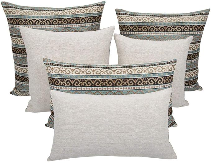 Kilim Throw Pillow Covers Turquoise and Black - 18 x 18 Inches Decorative Oriental Pillows, Boho Room Decor for Couch, Bohemian Outdoor Case for Farmhouse, Ethnic Shams, Patio