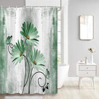Rustic Farmhouse Shower Curtain, Farm Sage Green Daisy Floral Flowers and Butterfly on Country Wooden Shower Curtain for Bathroom, Turquoise Teal Gray Grey Shower Curtain with 12PCS Hooks, 48X70IN