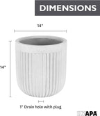 Ilyapa 14 Inch Large Fluted Modern Concrete Planter - 14x14 Inch Indoor Plant Pots with Drainage - Large White Planters for Indoor/Outdoor Use