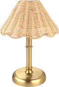 Mini Cordless Boho Rattan Table lamp, 5200-mAh Rechargeable Battery, 3-Level Brightness Dimmable, Build-in Integrated LED 320 Lumen Max, Rattan Shade, for Bedside Restaurant Dining Table