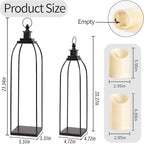 DARJEN 19'' 22'' Decorative Candle Lanterns, Large Farmhouse Decorative Metal Lanterns with 2 Flameless Candles, Black Candle Lanterns for Home Porch Fireplace Decor & Indoor and Outdoor Use
