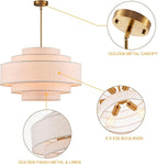 Modern 26" Large Drum Chandelier 6-Lights Vintage Modern Chandelier Light Fixture with Linen Shade Retro Farmhouse Drum Chandeliers for Dining Room, Kitchen Island, Living Room, Bedroom